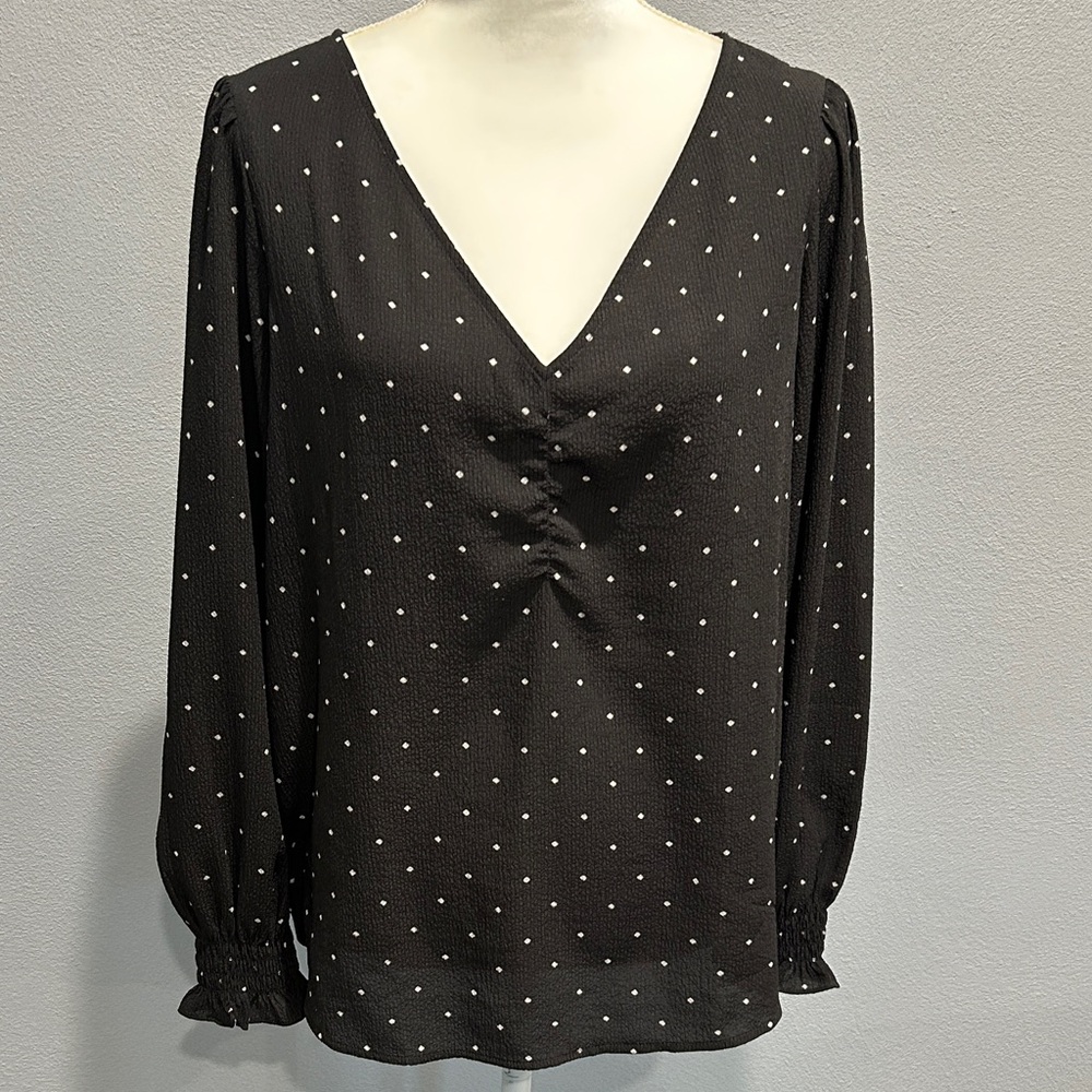 EUC LOFT Elegant Dark Gray Polka Dot Women's Top Size Large